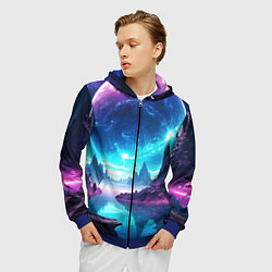 Толстовка 3D на молнии мужская Космический пейзаж - планеты, цвет: 3D-синий — фото 2
