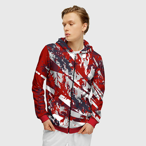 Мужская толстовка на молнии Яркий абстрактный узор для спорта / 3D-Красный – фото 3