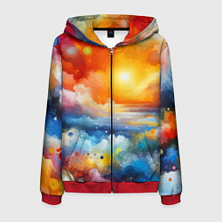 Толстовка 3D на молнии мужская Закат солнца - разноцветные облака, цвет: 3D-красный