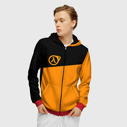 Мужская толстовка на молнии Half life orange game / 3D-Красный – фото 3