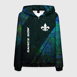 Толстовка 3D на молнии мужская Saints Row glitch blue, цвет: 3D-черный