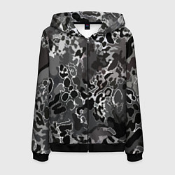 Толстовка 3D на молнии мужская Чёрно-серый абстракция, цвет: 3D-черный
