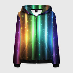 Мужская толстовка на молнии Светящиеся яркие неоновые полосы в космосе