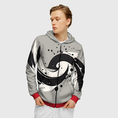 Мужская толстовка на молнии Инь-янь абстракция - нейроарт / 3D-Красный – фото 3