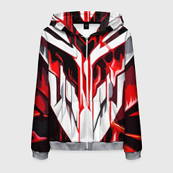 Мужская толстовка на молнии Хаотичная красно-белая абстракция на чёрном фоне
