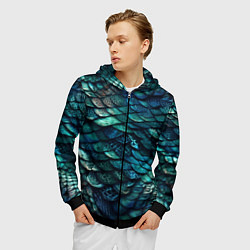 Толстовка 3D на молнии мужская Перламутровая змеиная кожа, цвет: 3D-черный — фото 2