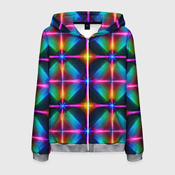 Толстовка 3D на молнии мужская Неоновые лучи - калейдоскоп, цвет: 3D-меланж