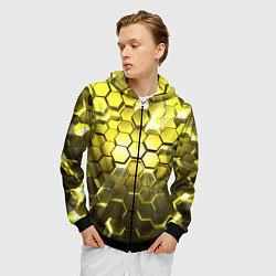 Толстовка 3D на молнии мужская Золотые соты, цвет: 3D-черный — фото 2