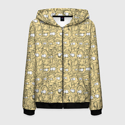 Толстовка 3D на молнии мужская Дудл человечки носатые - паттерн, цвет: 3D-черный