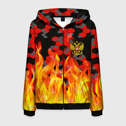 Мужская толстовка на молнии Герб РФ броня в огне / 3D-Черный – фото 1