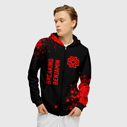 Толстовка 3D на молнии мужская Breaking Benjamin - red gradient вертикально, цвет: 3D-черный — фото 2
