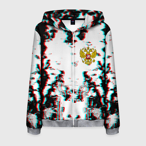 Мужская толстовка на молнии Герб РФ глитч краски / 3D-Меланж – фото 1