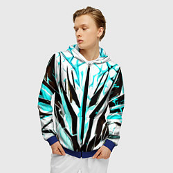 Толстовка 3D на молнии мужская Чёрно-голубая абстракция на белом фоне, цвет: 3D-синий — фото 2