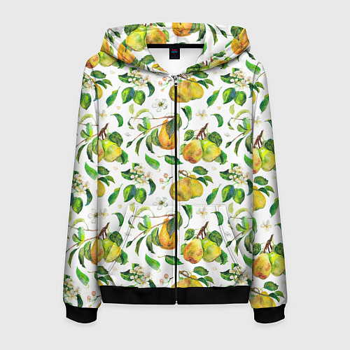 Мужская толстовка на молнии Груши и цветы / 3D-Черный – фото 1