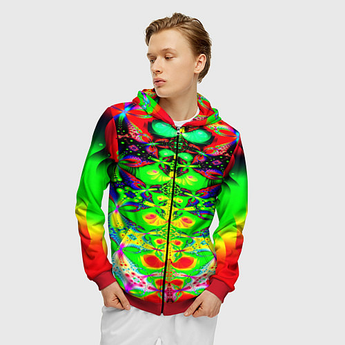 Мужская толстовка на молнии Оптический фрактал кислота / 3D-Красный – фото 3