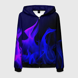 Толстовка 3D на молнии мужская Неоновый огонь текстура, цвет: 3D-черный