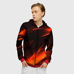 Толстовка 3D на молнии мужская Geometry orange stripes, цвет: 3D-красный — фото 2