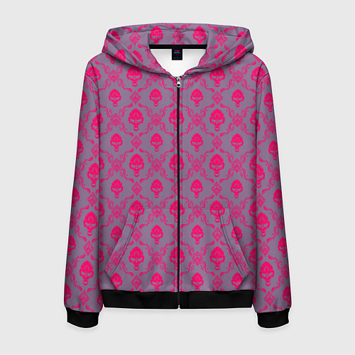 Мужская толстовка на молнии Череп - узор розовый / 3D-Черный – фото 1