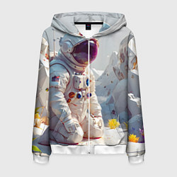 Толстовка 3D на молнии мужская Космонавт на фантастической планете, цвет: 3D-белый