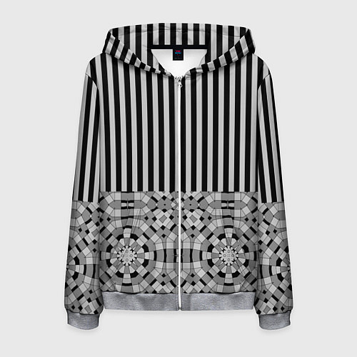 Мужская толстовка на молнии Комбинированный с геометрическим и полосатым узоро / 3D-Меланж – фото 1