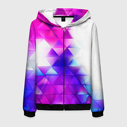 Толстовка 3D на молнии мужская Неоновые треугольники абстракция, цвет: 3D-черный