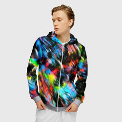 Толстовка 3D на молнии мужская Цветные краски абстракция, цвет: 3D-меланж — фото 2