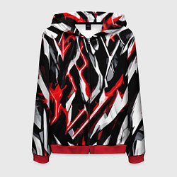 Мужская толстовка на молнии Красно-белые агрессивные полосы на чёрном фоне