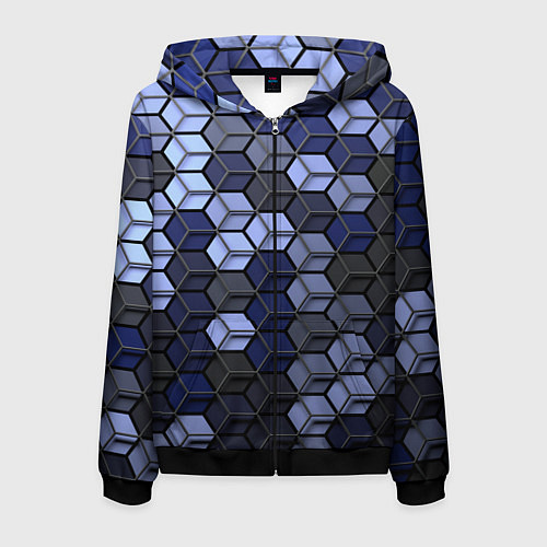 Мужская толстовка на молнии Серо синие соты / 3D-Черный – фото 1