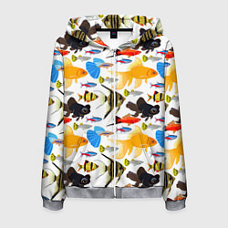 Толстовка 3D на молнии мужская Аквариумные рыбки паттерн, цвет: 3D-меланж