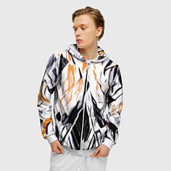 Толстовка 3D на молнии мужская Чёрно-жёлтая абстракция на белом фоне, цвет: 3D-белый — фото 2