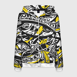 Толстовка 3D на молнии мужская Черно-желтый орнамент, цвет: 3D-белый