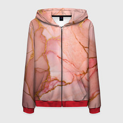Толстовка 3D на молнии мужская Текстура розового мрамора с золотом, цвет: 3D-красный