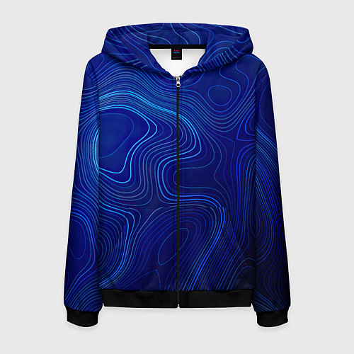 Мужская толстовка на молнии Синяя топография / 3D-Черный – фото 1