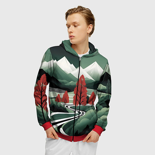 Мужская толстовка на молнии Дорога на природу / 3D-Красный – фото 3