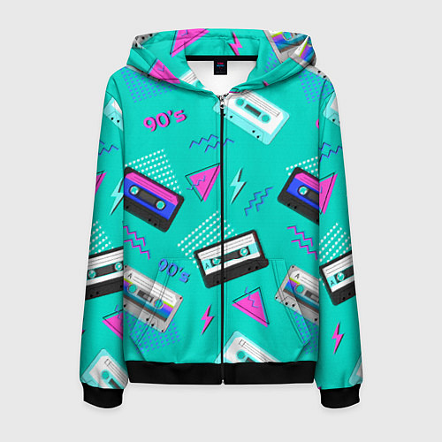 Мужская толстовка на молнии Бирюзовая кассета из 90-х / 3D-Черный – фото 1