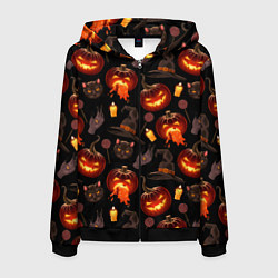 Мужская толстовка на молнии Хэллоуин цветной паттерн
