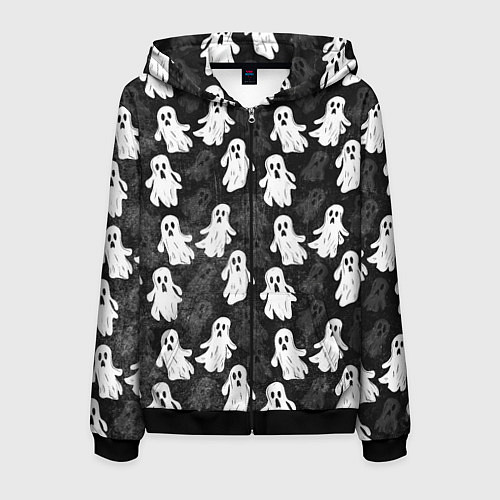 Мужская толстовка на молнии Паттерн с призраками / 3D-Черный – фото 1