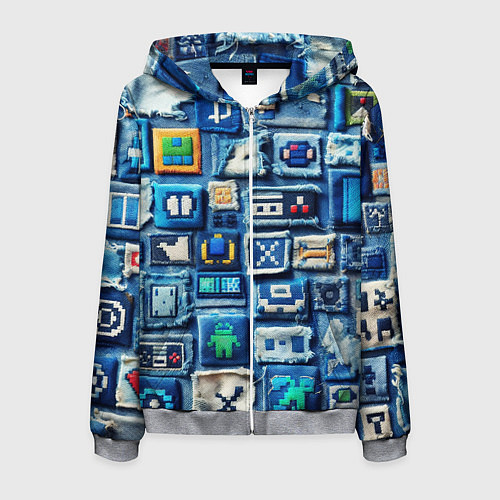 Мужская толстовка на молнии Пэчворк с геймерскими знаками / 3D-Меланж – фото 1