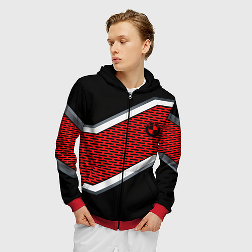 Мужская толстовка на молнии BMW geometry avto / 3D-Красный – фото 3