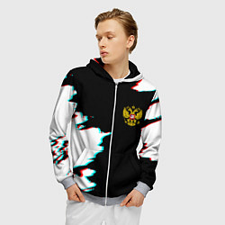 Толстовка 3D на молнии мужская Герб глитч краски, цвет: 3D-меланж — фото 2