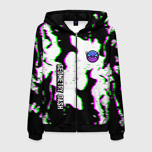 Мужская толстовка на молнии Geometry dash glitch flame / 3D-Черный – фото 1