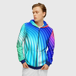 Толстовка 3D на молнии мужская Полосы неоновый градиент, цвет: 3D-синий — фото 2
