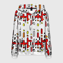 Мужская толстовка на молнии Красно-жёлтые линии и точки на белом фоне