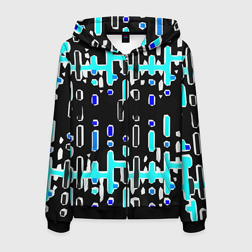 Мужская толстовка на молнии Синие линии и точки на чёрном фоне / 3D-Черный – фото 1