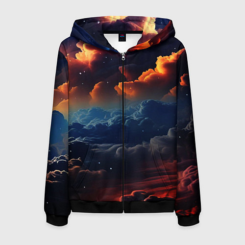 Мужская толстовка на молнии Разноцветные акварельные облака / 3D-Черный – фото 1