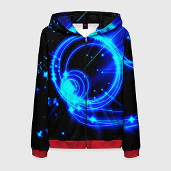 Толстовка 3D на молнии мужская Оптические синие волны, цвет: 3D-красный