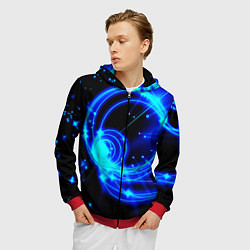 Толстовка 3D на молнии мужская Оптические синие волны, цвет: 3D-красный — фото 2