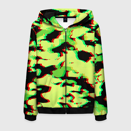 Мужская толстовка на молнии Камуфляж зелёный глитч / 3D-Черный – фото 1