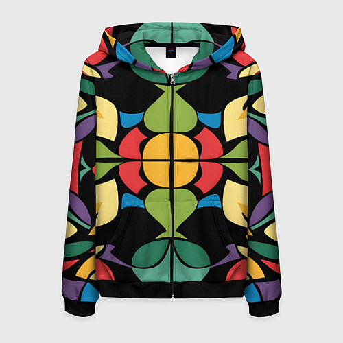 Мужская толстовка на молнии Калейдоскоп на темном фоне / 3D-Черный – фото 1