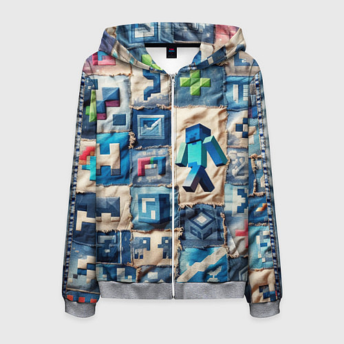 Мужская толстовка на молнии Minecraft шагает на пэчворк / 3D-Меланж – фото 1